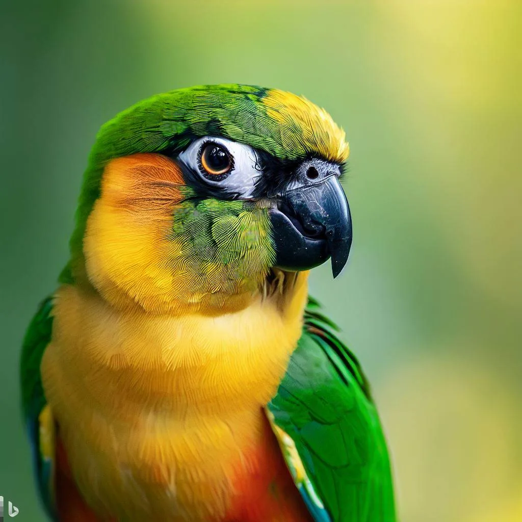 Gold-Capped Conure parrot from Central & South America - 12-13 inches (30.5-33 cm). Weight: 140-170g (4.9-6 oz)